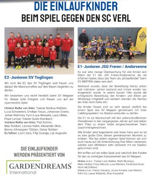 E1-Junioren sind Einlaufkinder beim Spiel SV Meppen - SC Verl